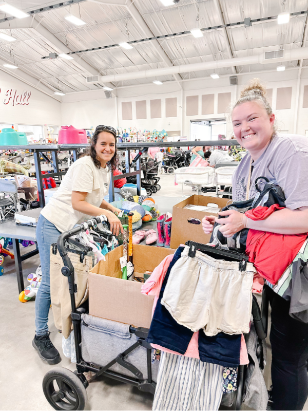 Mom dropping off items at the Harrington Children's consignment sale