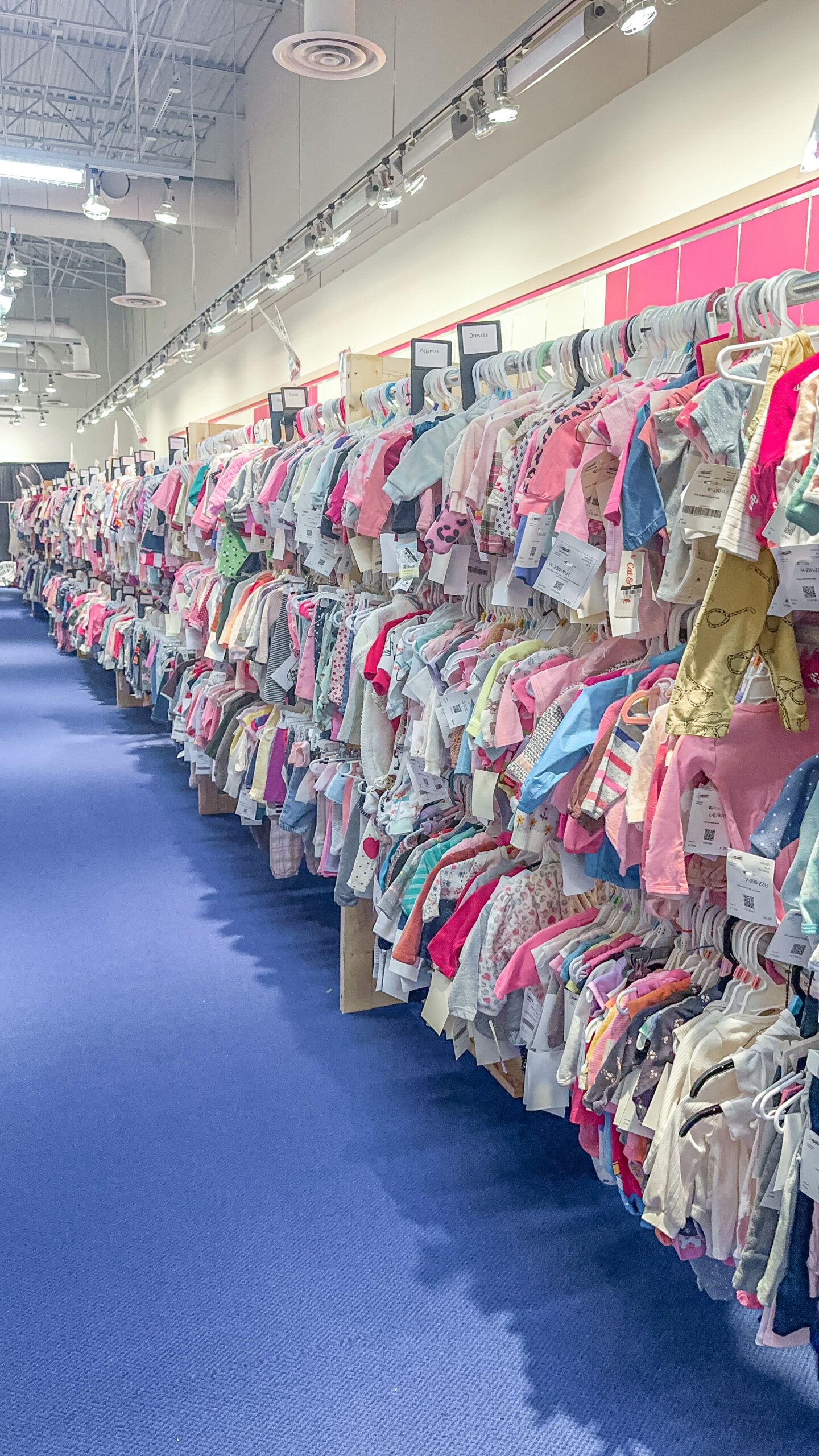 Racks of girl's clothing