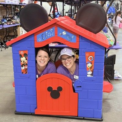 Owners inside playhouse