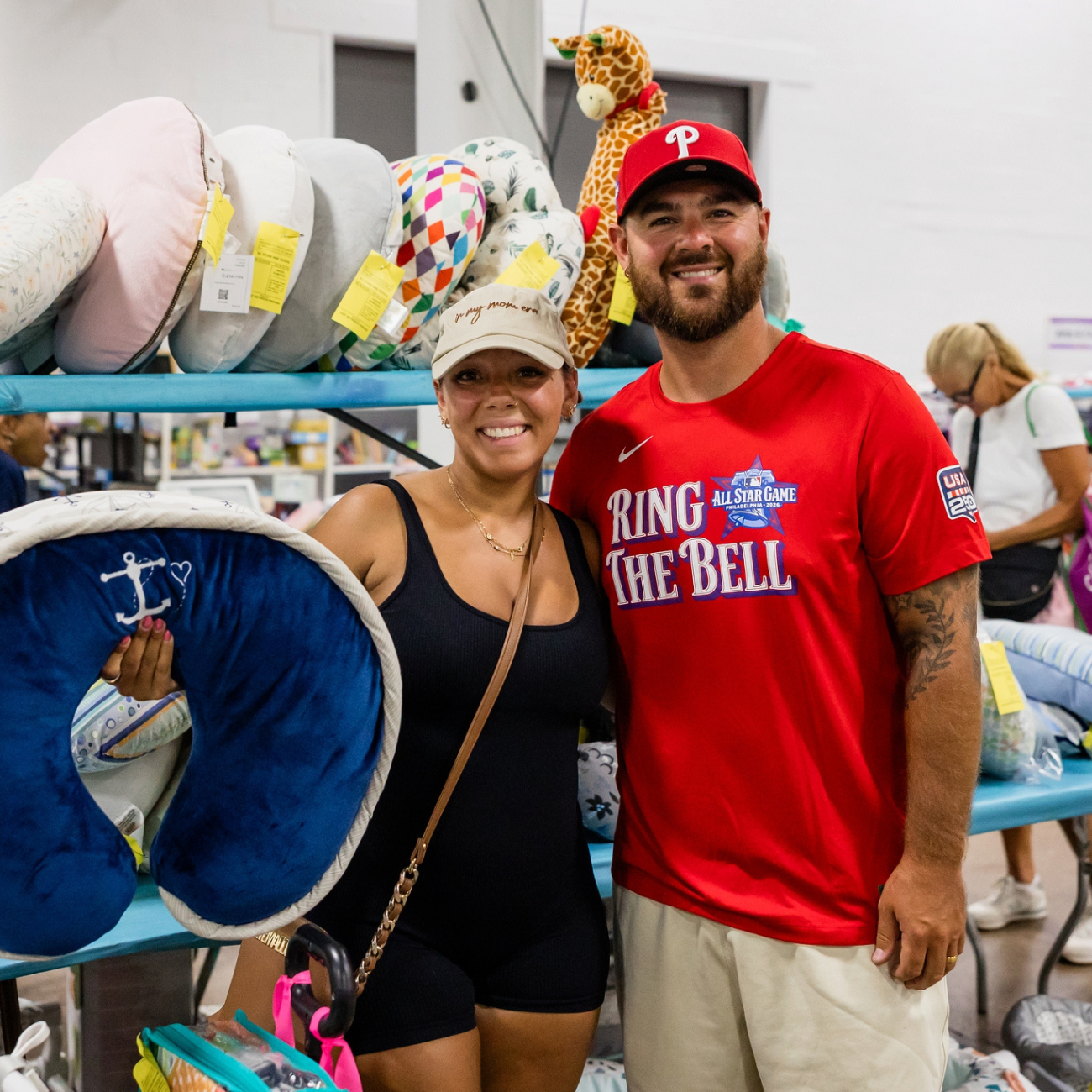 smiling man and woman shopping